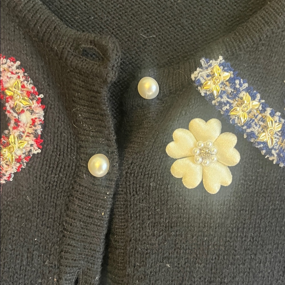 CeCe Black Cardigan with Colorful Floral Accents - Picture 7 of 10